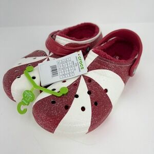 Crocs Classic Lined Holiday Clog Red‎ White Glitter Candy Cane Men M11 New